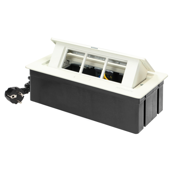NOEN Kaseta meblowa wpuszczana w blat ze zintegrowaną ramką PCV na gniazda modułowe 3 x 45x45mm lub 6 x 22,5x45mm, przewód 1,5m, białe