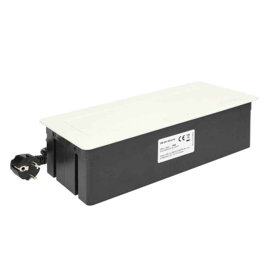 NOEN Kaseta meblowa wpuszczana w blat ze zintegrowaną ramką PCV na gniazda modułowe 3 x 45x45mm lub 6 x 22,5x45mm, przewód 1,5m, białe