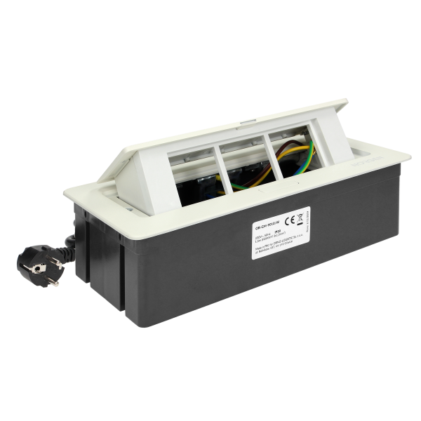 NOEN Kaseta meblowa wpuszczana w blat ze zintegrowaną ramką PCV na gniazda modułowe 3 x 45x45mm lub 6 x 22,5x45mm, przewód 1,5m, białe