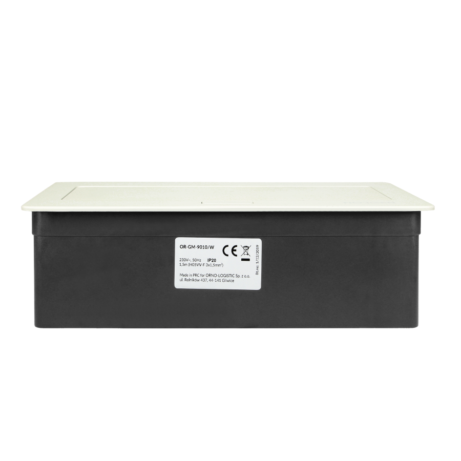 NOEN Kaseta meblowa wpuszczana w blat ze zintegrowaną ramką PCV na gniazda modułowe 3 x 45x45mm lub 6 x 22,5x45mm, przewód 1,5m, białe