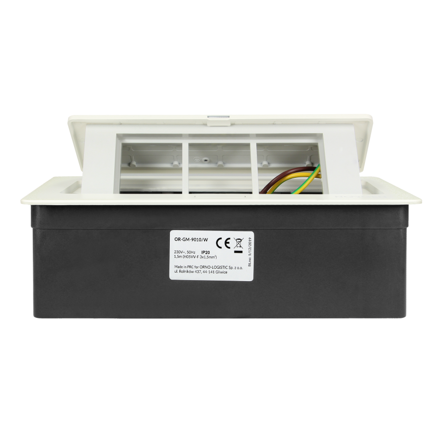 NOEN Kaseta meblowa wpuszczana w blat ze zintegrowaną ramką PCV na gniazda modułowe 3 x 45x45mm lub 6 x 22,5x45mm, przewód 1,5m, białe