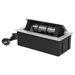 NOEN Kaseta meblowa wpuszczana w blat ze zintegrowaną ramką PCV na gniazda modułowe 3 x 45x45mm lub 6 x 22,5x45mm, przewód 1,5m, srebrne