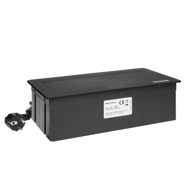 NOEN Kaseta meblowa wpuszczana w blat ze zintegrowaną ramką PCV na gniazda modułowe 3 x 45x45mm lub 6 x 22,5x45mm, przewód 1,5m, czarne