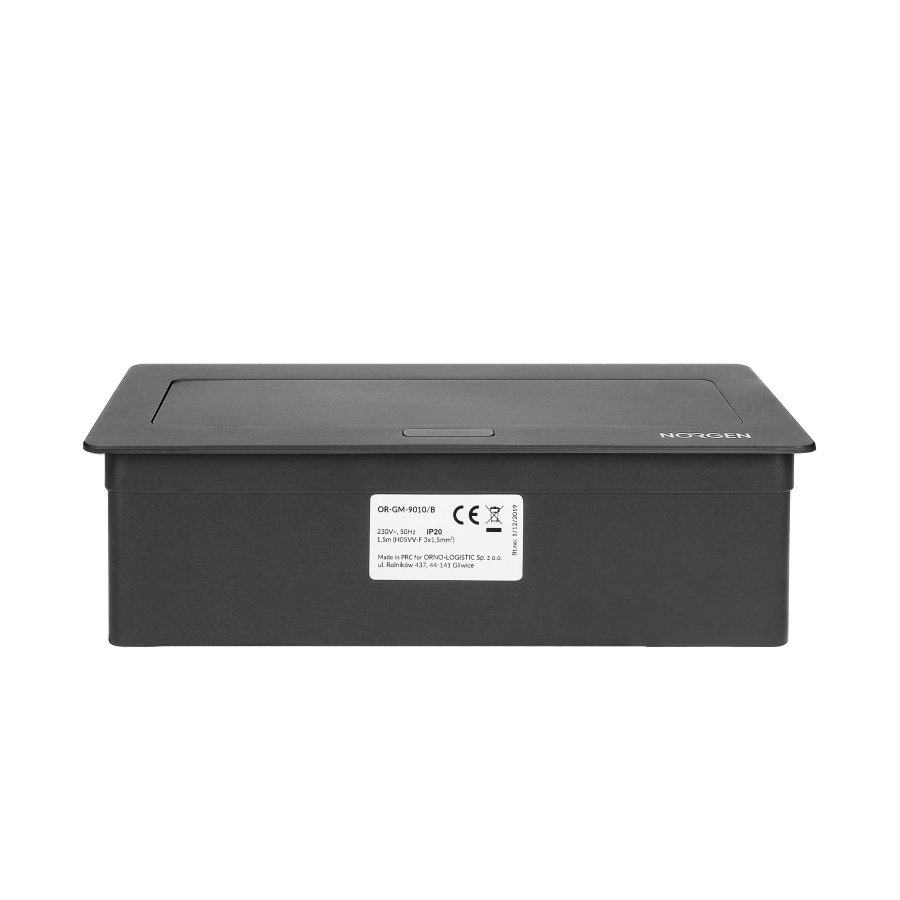 NOEN Kaseta meblowa wpuszczana w blat ze zintegrowaną ramką PCV na gniazda modułowe 3 x 45x45mm lub 6 x 22,5x45mm, przewód 1,5m, czarne