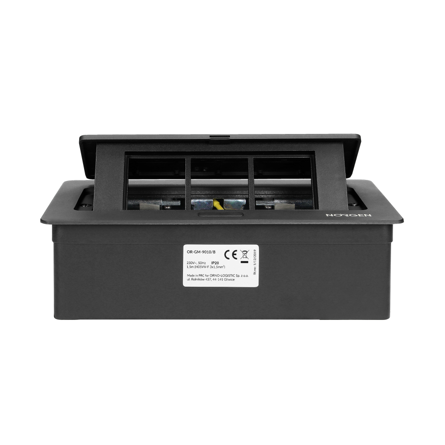 NOEN Kaseta meblowa wpuszczana w blat ze zintegrowaną ramką PCV na gniazda modułowe 3 x 45x45mm lub 6 x 22,5x45mm, przewód 1,5m, czarne