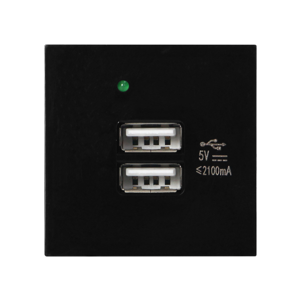 NOEN USB double port module for furniture connection panel, with USB charger, black NOEN USB double port module for furniture connection panel, with USB charger, black