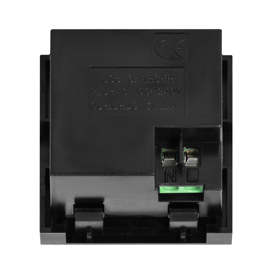 NOEN USB double port module for furniture connection panel, with USB charger, black