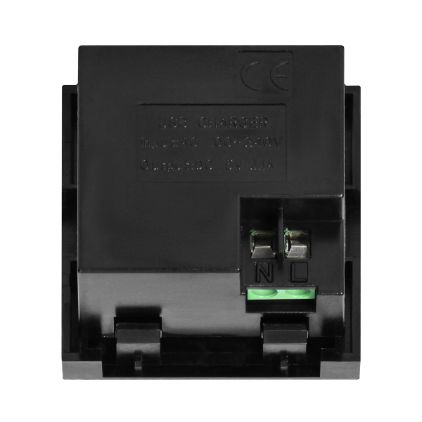 NOEN USB x 2, podwójny port modułowy 45x45mm z ładowarką USB, 2,1A 5V DC, czarny