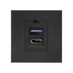 NOEN USB double port module for furniture connection panel, with USB charger, black