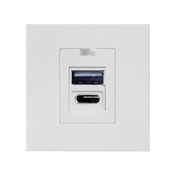 NOEN USB x2 - typ A+C, podwójny port modułowy 45x45mm z ładowarką USB, 2,1A 5VDC, biały
