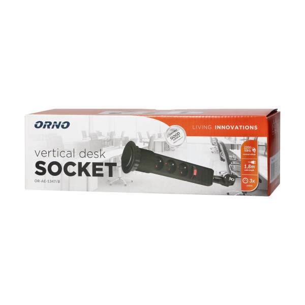 Pop up Ø6cm desk socket with 1.8m cable and locking system, 3x2P+E, black