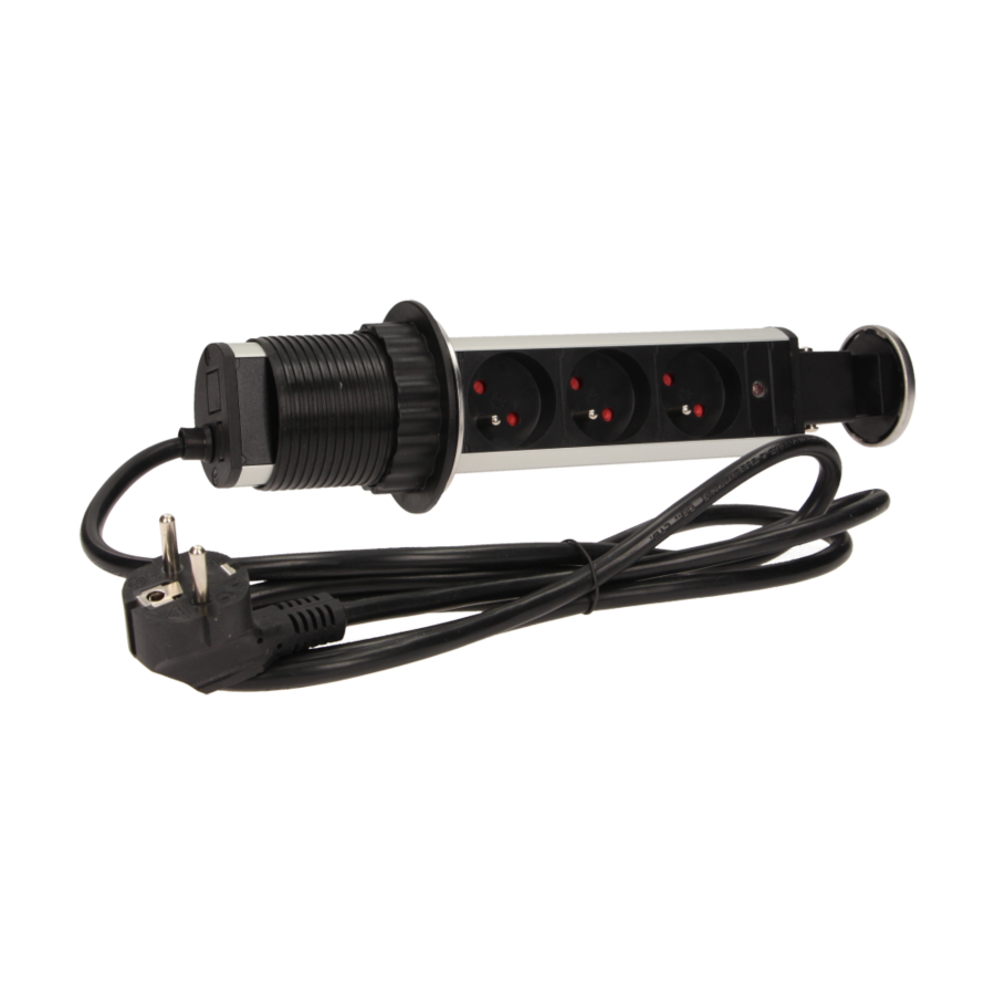 Pop up desk socket ?6cm with 1.8m cable, INOX