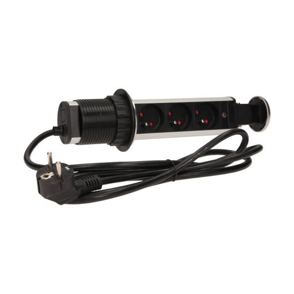 Pop up desk socket ?6cm with 1.8m cable, INOX