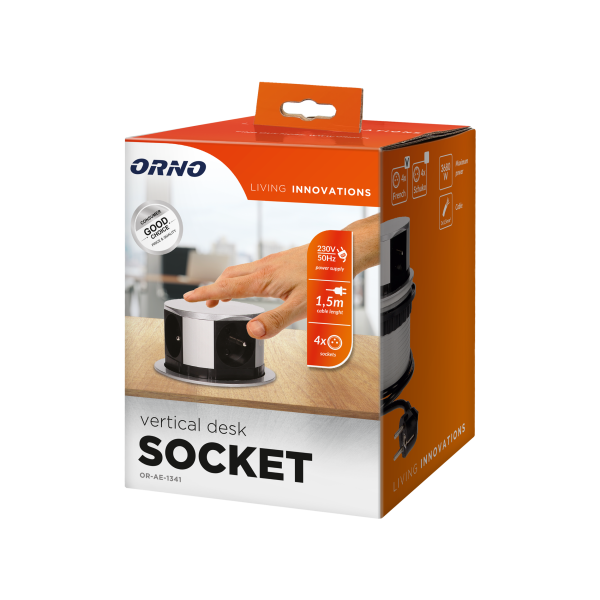 Flush-fitting furniture socket with 1.5m cable