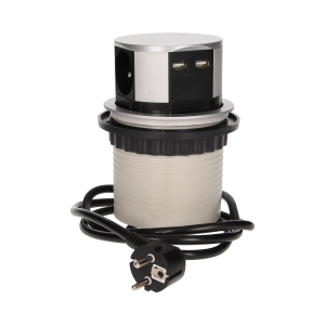 Flush-fitting furniture socket with USB charger and 1.5m cable