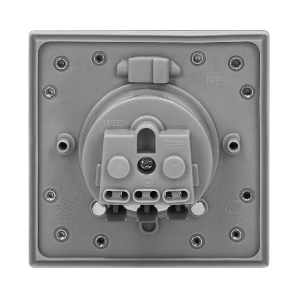 Hermetyczne gniazdo elektryczne, IP55, z wiatroszczelną puszką montażową Hermetyczne gniazdo elektryczne, IP55, z wiatroszczelną puszką montażową