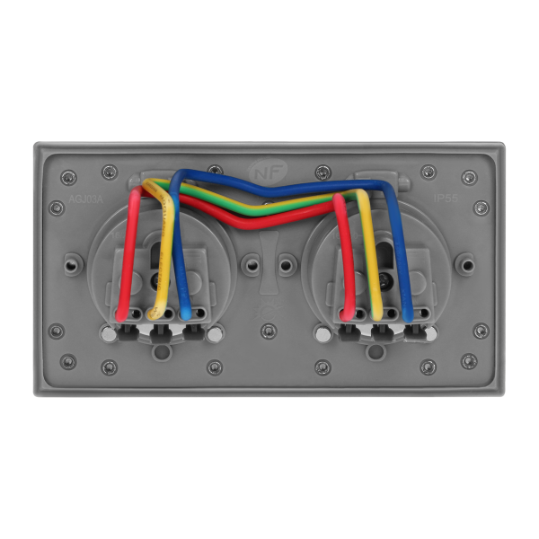 Hermetyczne gniazdo elektryczne podwójne, IP55, z wiatroszczelną puszką montażową