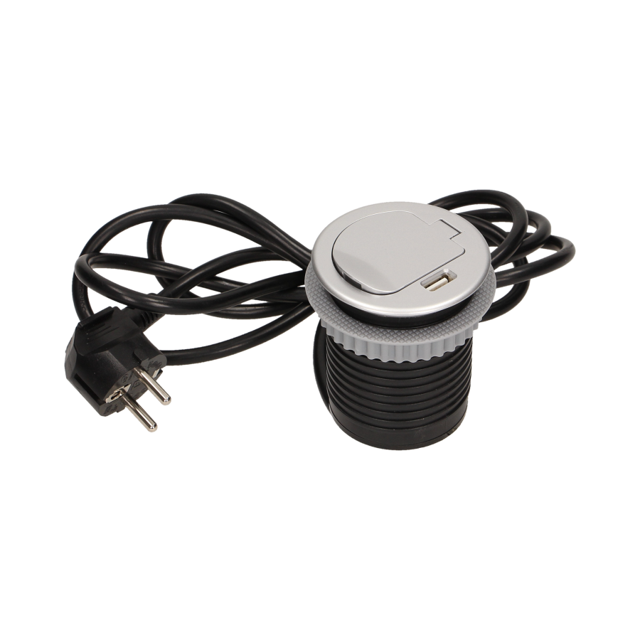 Flush-fitting furniture socket with USB charger and 1.8m cable