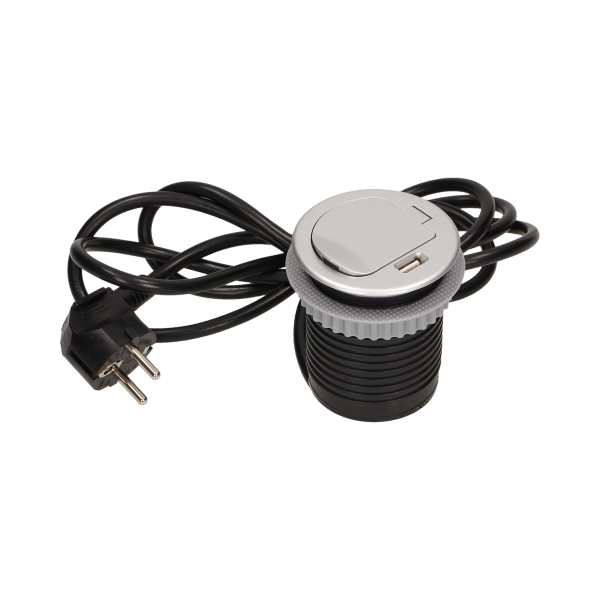 Flush-fitting furniture socket with USB charger and 1.8m cable Flush-fitting furniture socket with USB charger and 1.8m cable