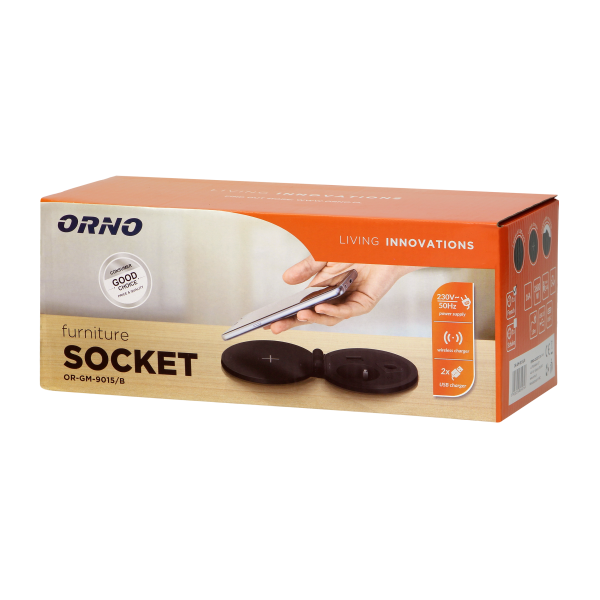 Gniazdo meblowe Ø8cm wpuszczane w blat z ładowarką indukcyjną, ładowarką USB z 2 gniazdami A i C, przelotką kablową i przewodem 1,8m, 1x2P+Z, 2xUSB 2,4A 5V, czarne Gniazdo meblowe Ø8cm wpuszczane w blat z ładowarką indukcyjną, ładowarką USB z 2 gniazdami A i C, przelotką kablową i przewodem 1,8m, 1x2P+Z, 2xUSB 2,4A 5V, czarne