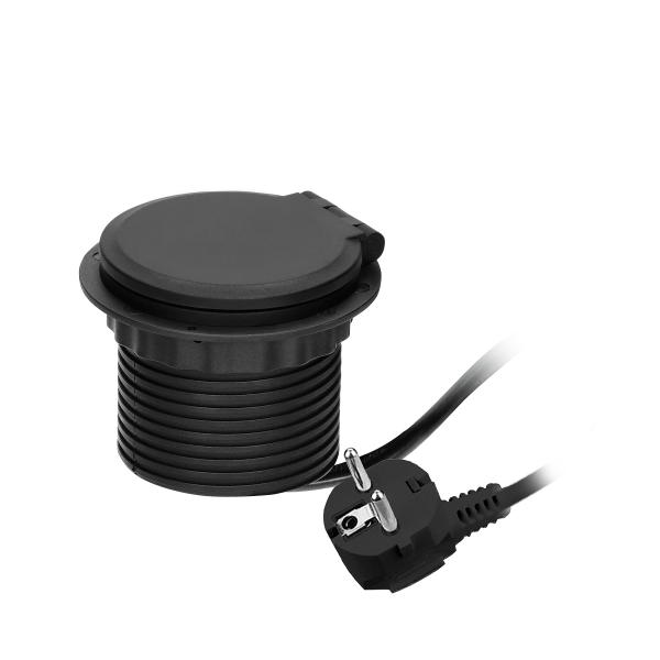 Recessed desk socket Ø8cm with induction charger, 2 USB ports (A, C) for quick charging and 1.8m cable with cable gland, 2,4A 5V black Recessed desk socket Ø8cm with induction charger, 2 USB ports (A, C) for quick charging and 1.8m cable with cable gland, 2,4A 5V black