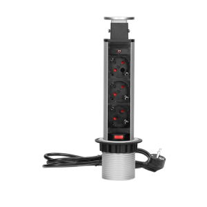 Gniazdo meblowe Ø6cm wysuwane z blatu z blokadą i przewodem 1,8m, 3x2P+Z (Schuko)