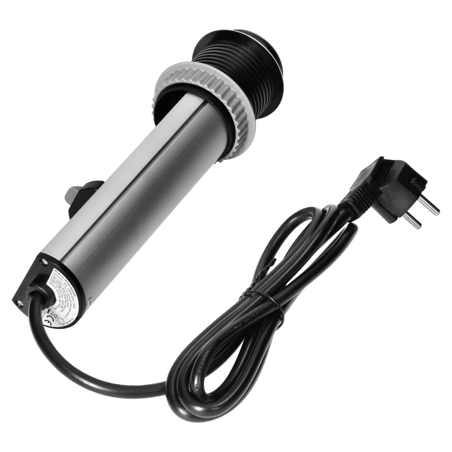 Recessed furniture socket Ø6cm with USB charger and 1.5m cable, 3x2P+E (Schuko), 2xUSB (type A and C), INOX