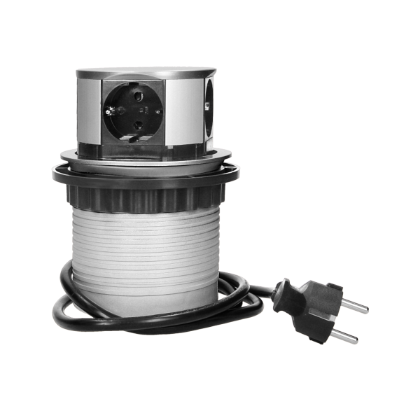 Flush-fitting furniture socket with 1.5m cable, schuko