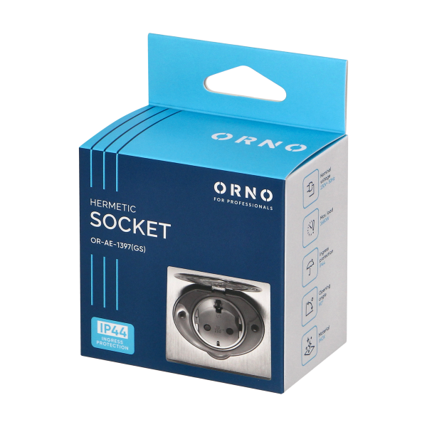 Hermetic electrical socket, IP44, Schuko