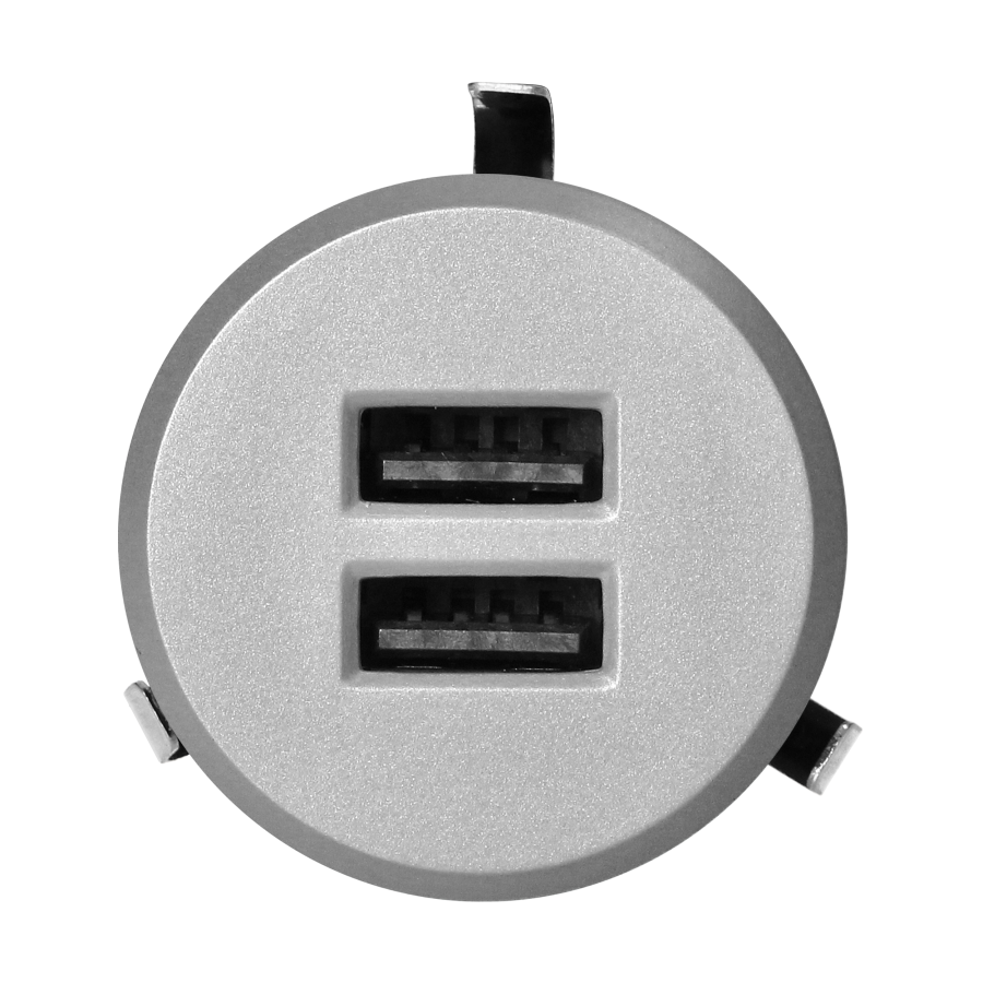 Recessed USB charger, 2XUSB 3.4A, silver