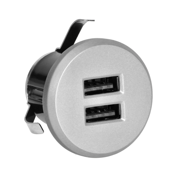 Recessed USB charger, 2XUSB 3.4A, silver