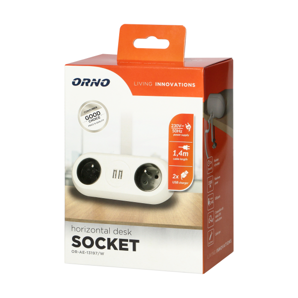 Desktop extension socket with USB chargers and clamp holders, white