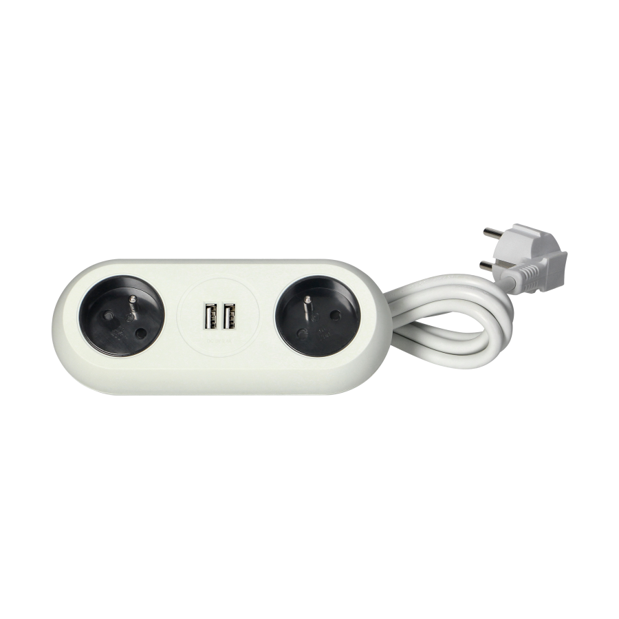 Desktop extension socket with USB chargers and clamp holders, white