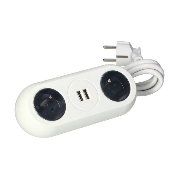 Desktop extension socket with USB chargers and clamp holders, white
