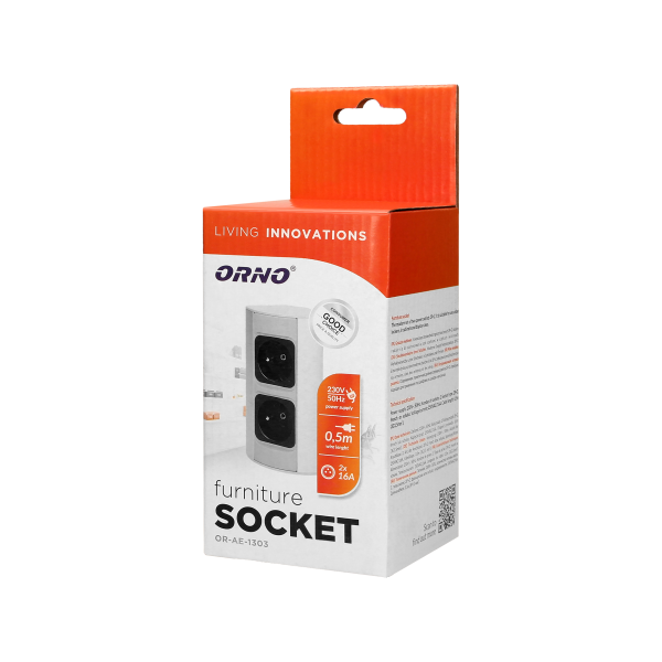 Under-cabinet electrical socket, grey