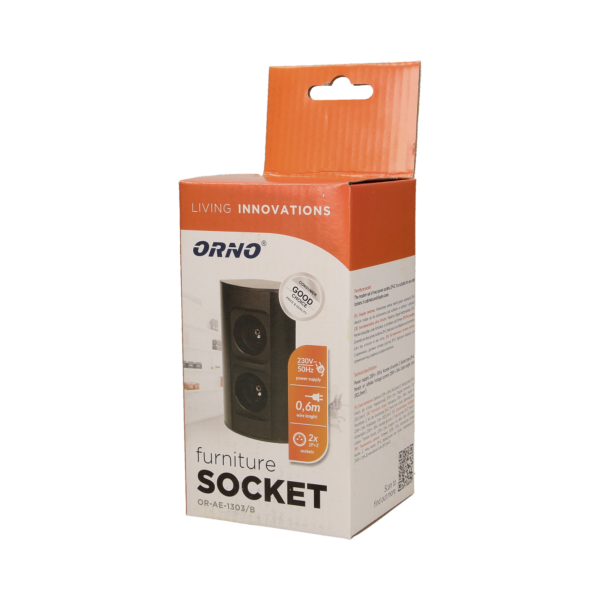 Gniazdo meblowe bez wyłącznika, 2x2P+Z, czarne