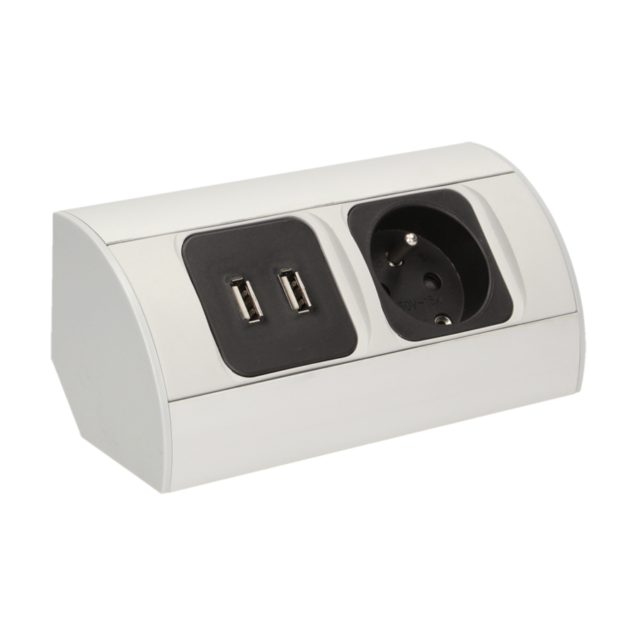 Gniazdo meblowe 1x2P+Z, 2xUSB