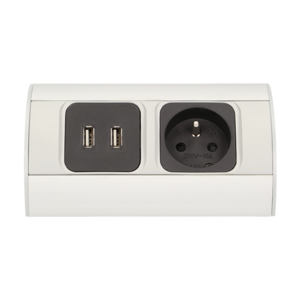 Gniazdo meblowe 1x2P+Z, 2xUSB