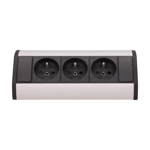 Gniazdo meblowe 3x2P+Z, czarno-srebrne