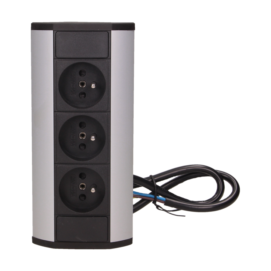 Gniazdo meblowe 3x2P+Z, czarno-srebrne