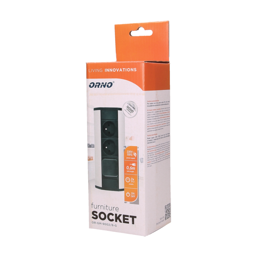 Furniture socket with switch, silver-black