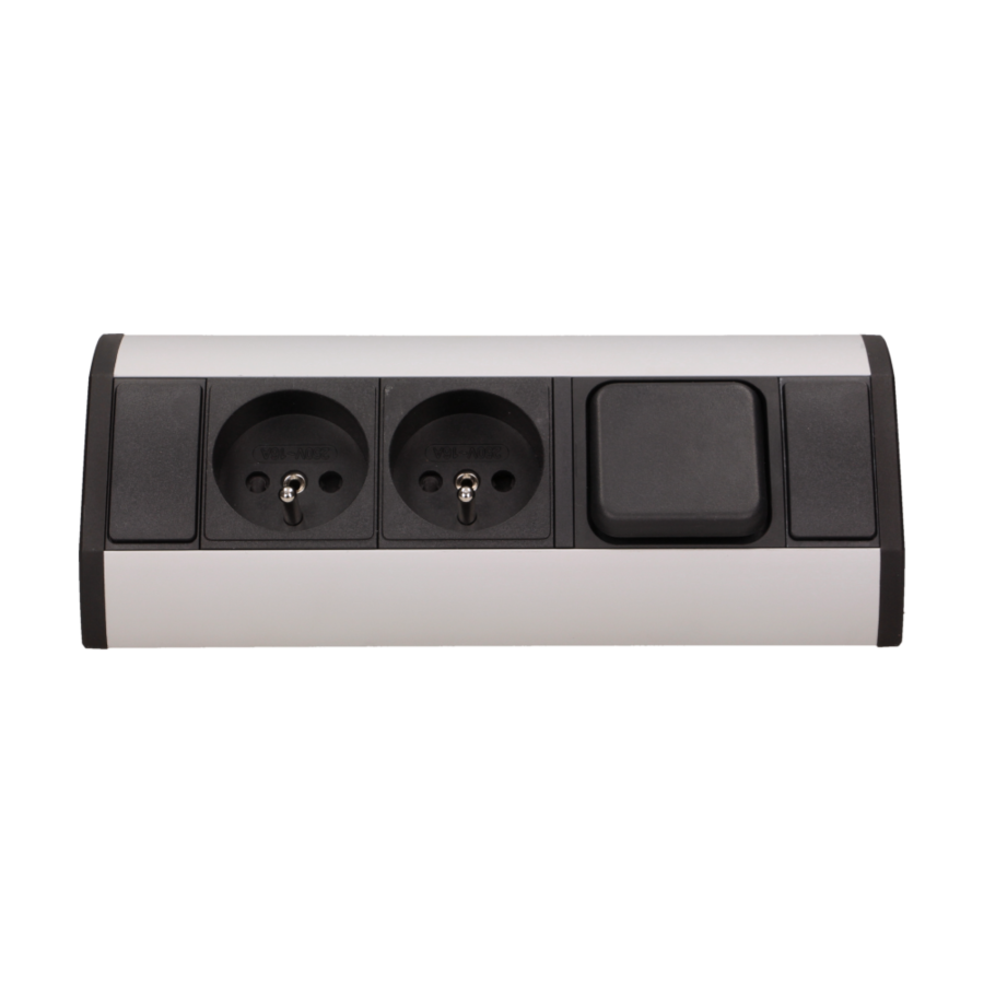 Furniture socket with switch, silver-black