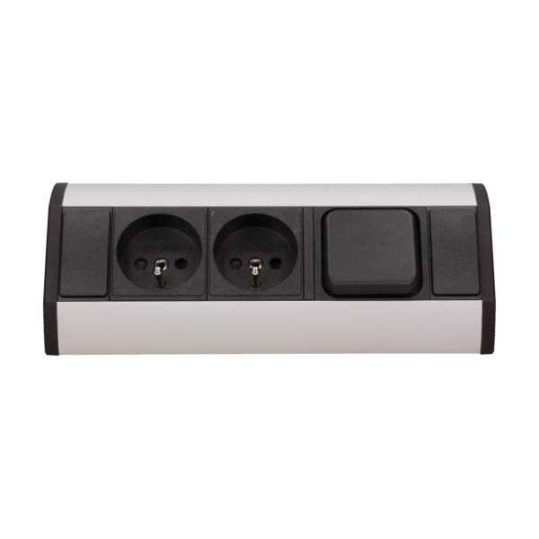 Furniture socket with switch, silver-black