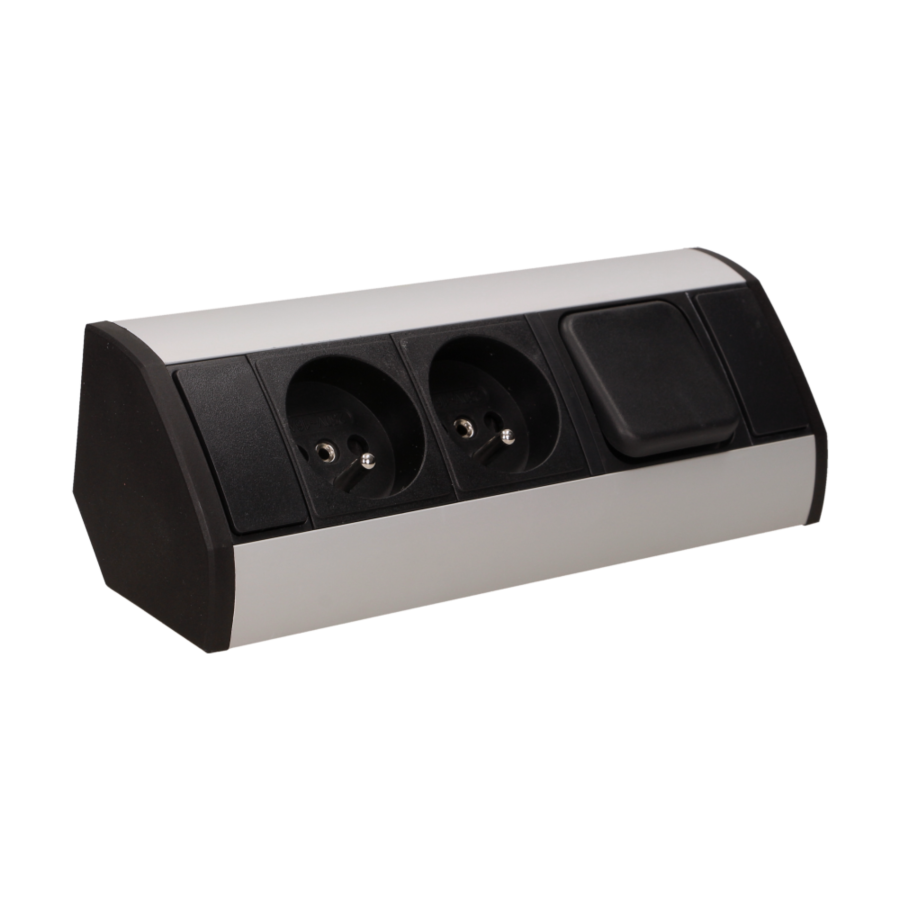 Furniture socket with switch, silver-black