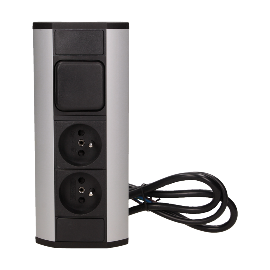 Furniture socket with switch, silver-black