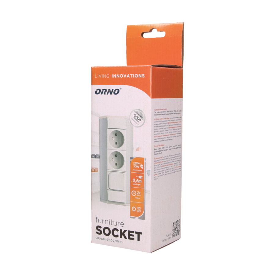 Furniture socket with switch, silver-white