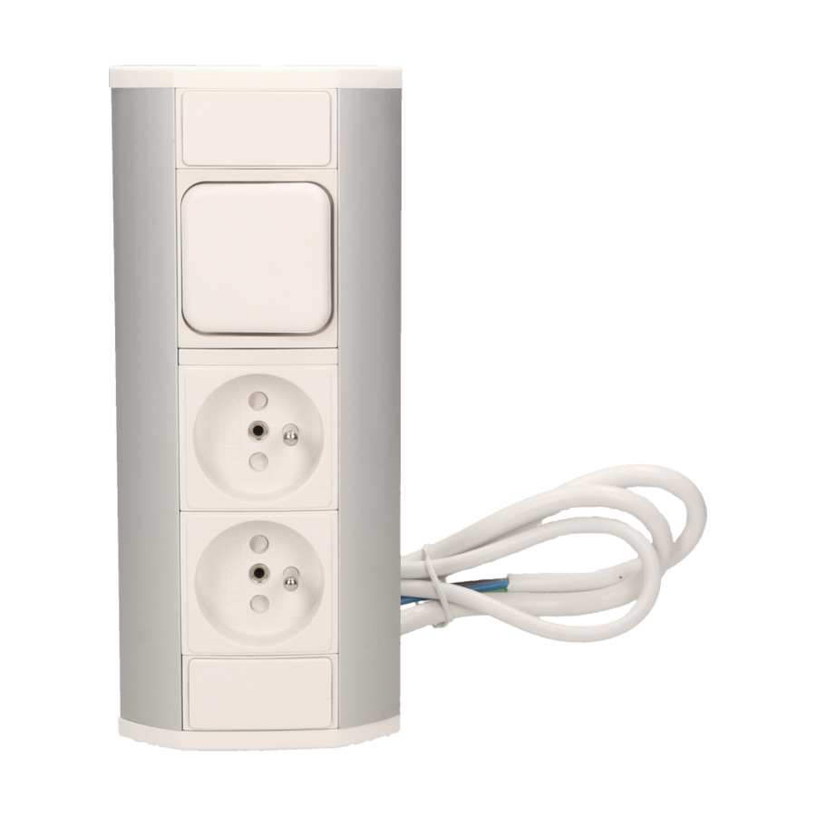 Gniazdo meblowe 2x2P+Z z wyłącznikiem, biało-srebrne