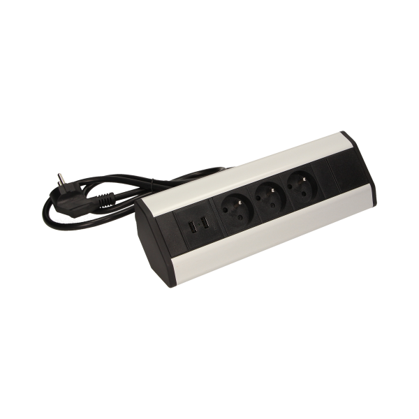 Gniazdo meblowe z ładowarką USB i przewodem 1,8m, 3x2P+Z, 2xUSB