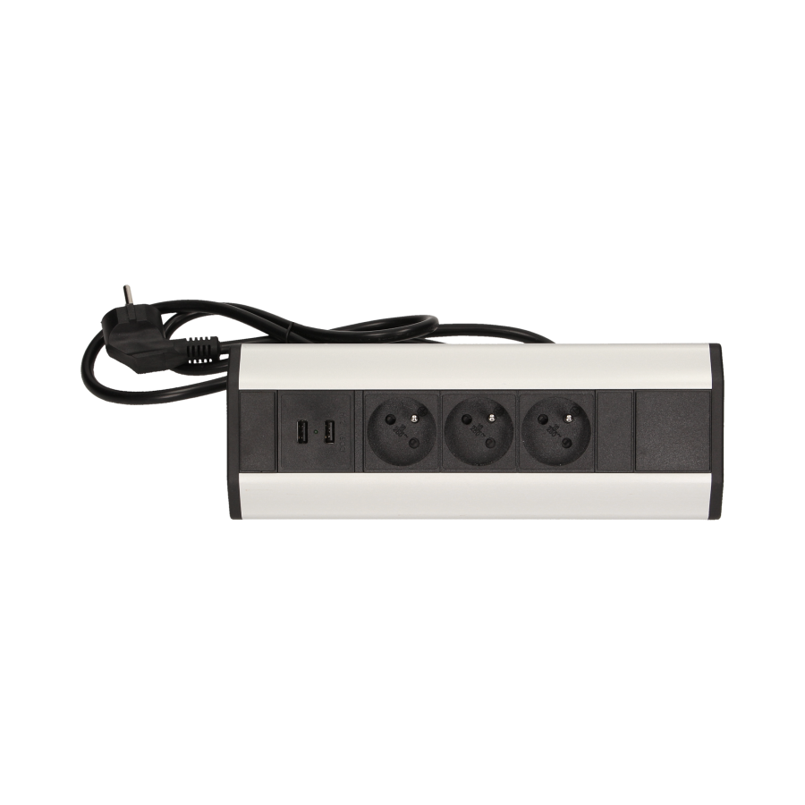 Gniazdo meblowe z ładowarką USB i przewodem 1,8m, 3x2P+Z, 2xUSB