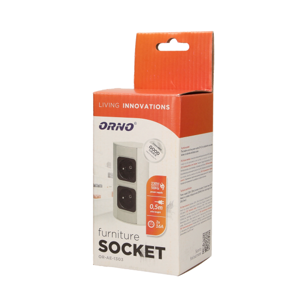 Under-cabinet electrical socket, grey, schuko Under-cabinet electrical socket, grey, schuko